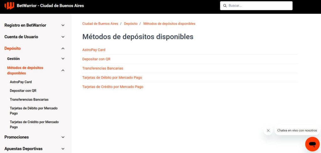 Depósitos rápidos en BetWarrior Casino Argentina